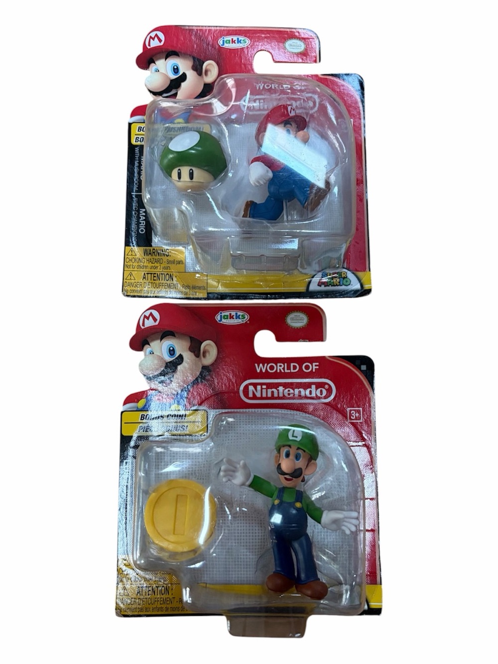 World of Nintendo Mario & Luigi 4" Figures JAKKS 2019 1-Up Mushroom Coin NEW